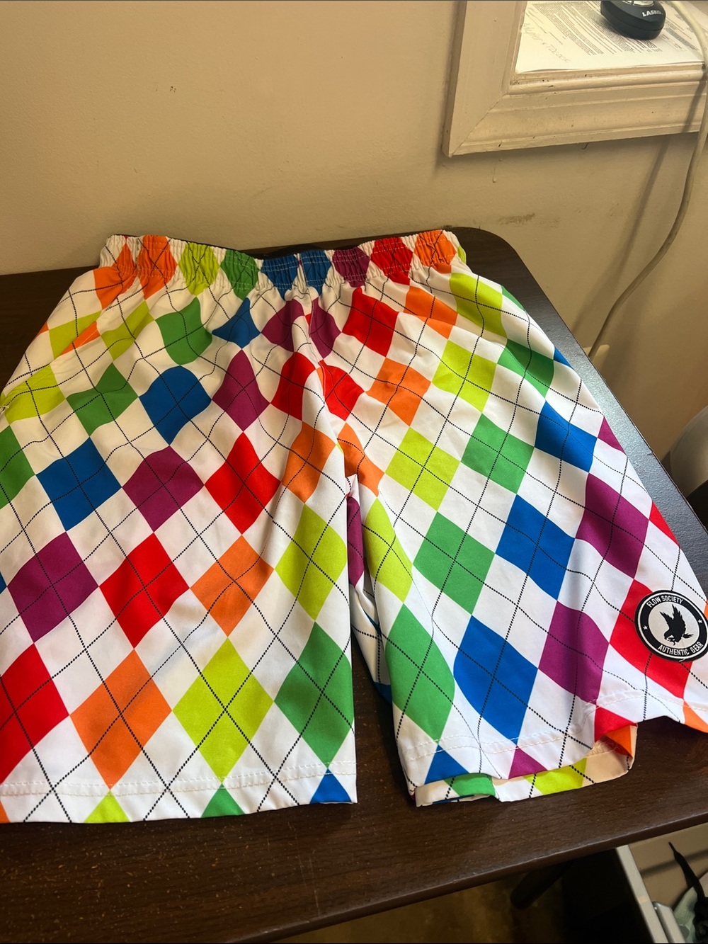 Flow Society Rainbow Argyle Athletic Shorts with Elastic Waistband